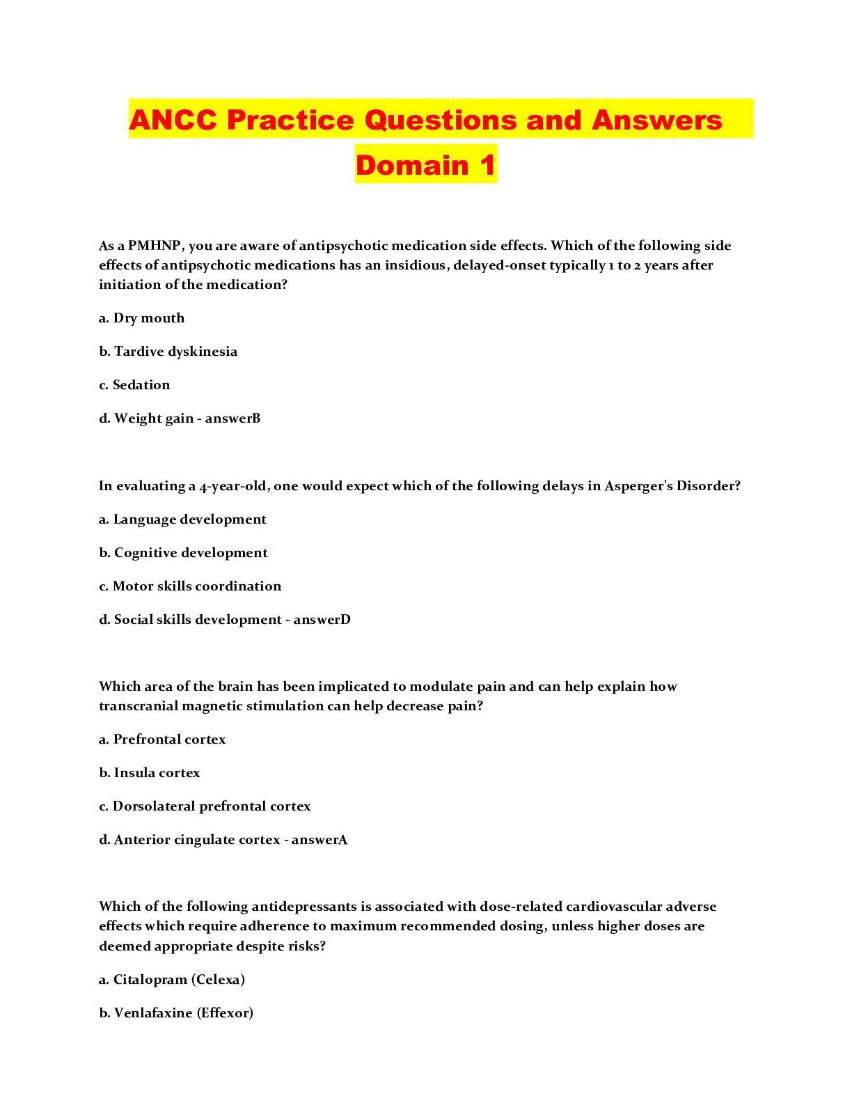 Preview of ANCC Practice Questions and Answers Domain 1